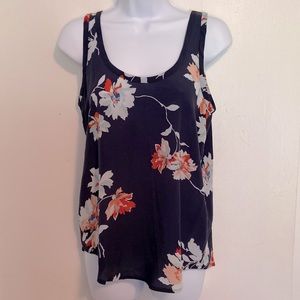 Joie Silk Navy Blue Floral Tank